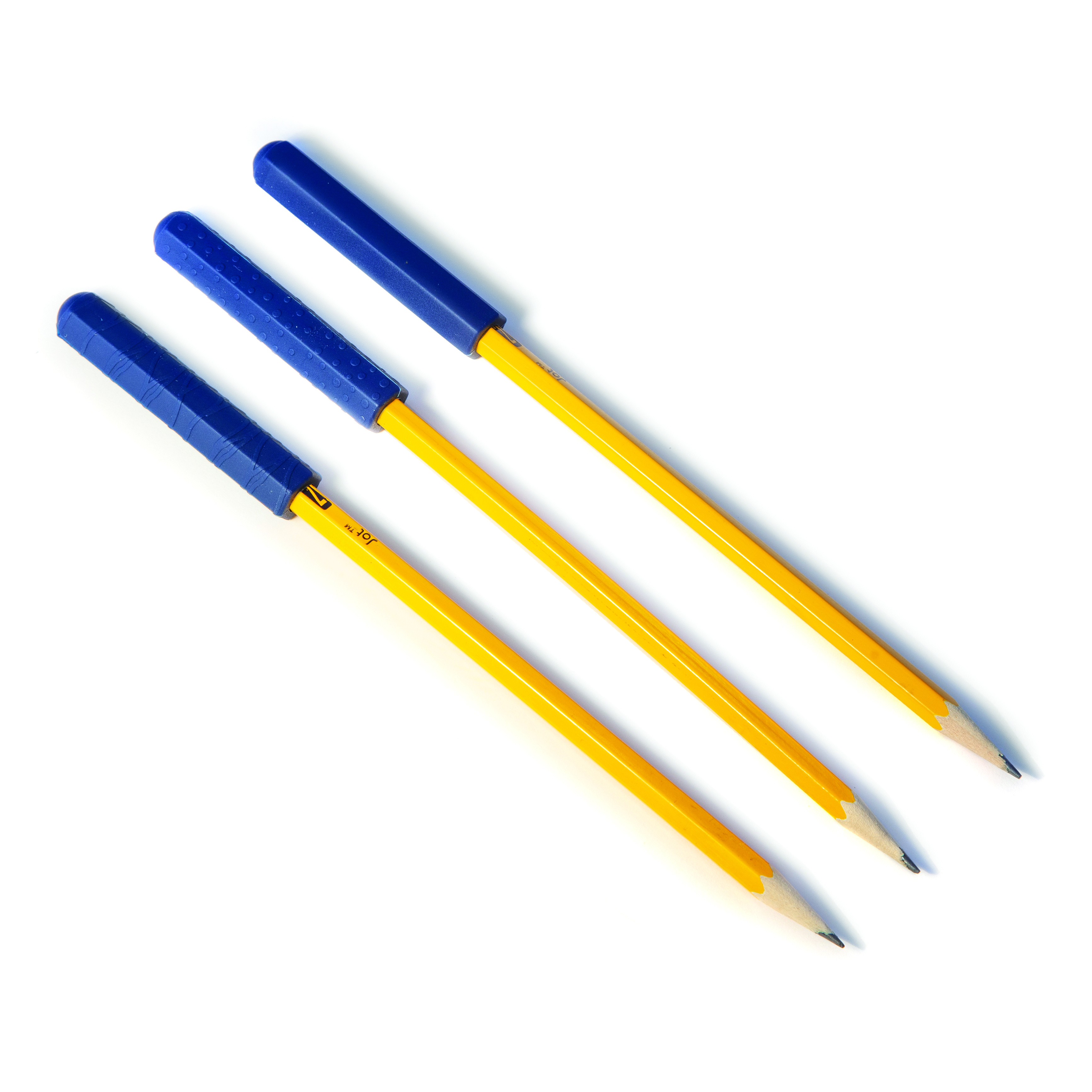 3 blue pencil toppers